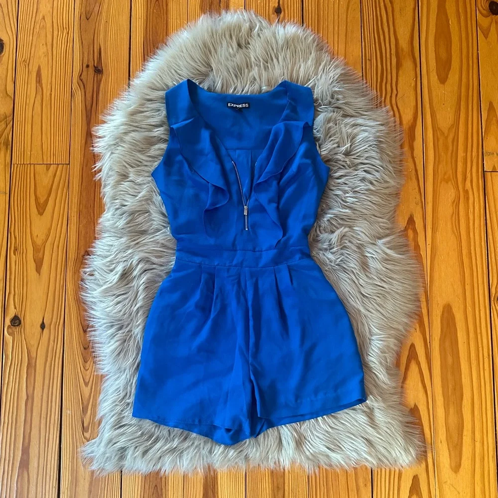 Cobalt Blue Zip-up Romper - Picture 1 of 7
